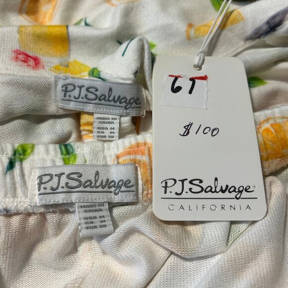 NWT Womens P.J. Salvage (Item- 67) White Yellow 3Pc Mimosa Me Pajama Short Set M - Picture 14 of 14
